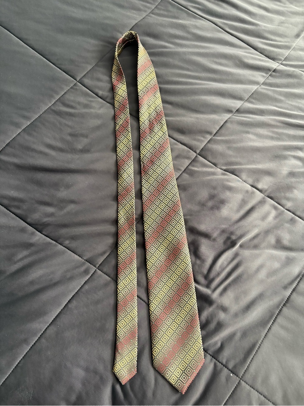 Geometric Pattern Tie - Gold, Red, & Black